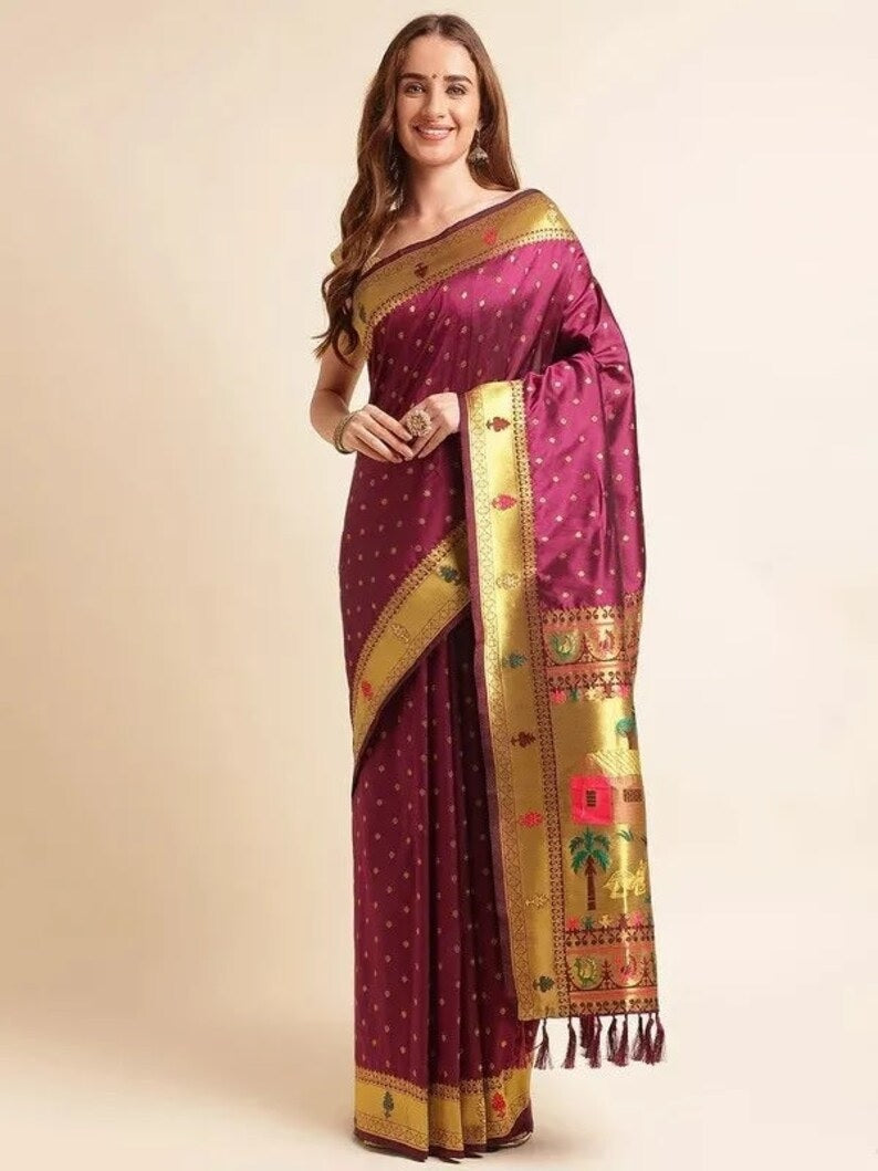 Beautiful Pure Soft Banarasi Lichi Silk Saree With Blouse