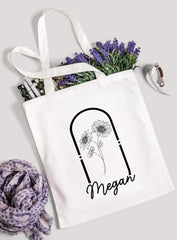 Birth Month Flower Personalized Canvas Tote Bag, Bachelorette Party, Bridesmaid gifts