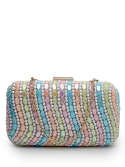 Adorn Wave Embellished Faux Silk Clutch