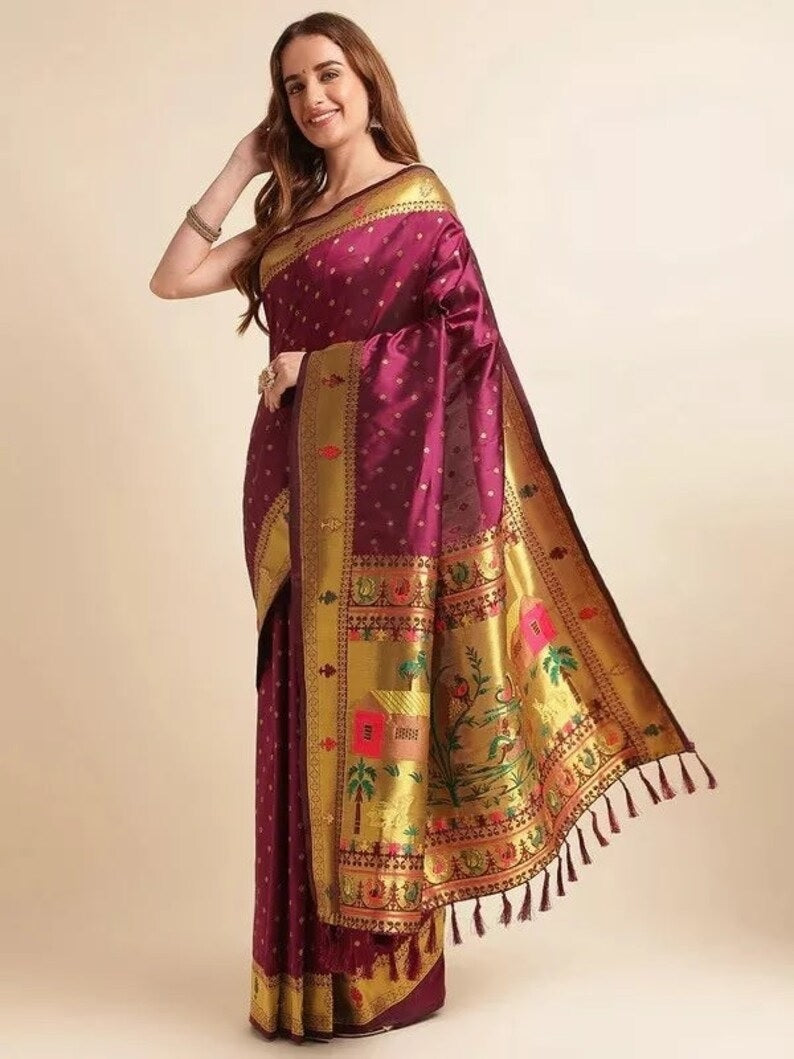 Beautiful Pure Soft Banarasi Lichi Silk Saree With Blouse