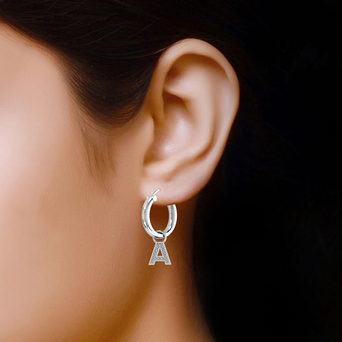 925 Sterling Silver/Gold Plated Initial Click Top Hoop Earrings