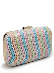 Adorn Wave Embellished Faux Silk Clutch