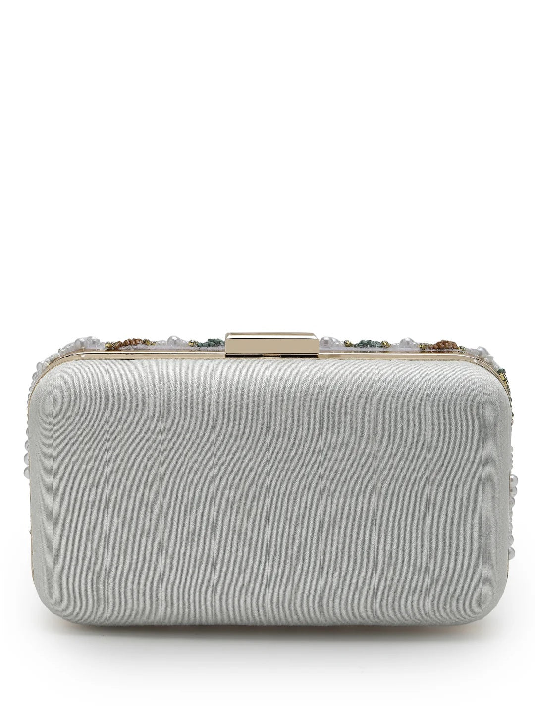 Adorn Wave Embellished Faux Silk Clutch