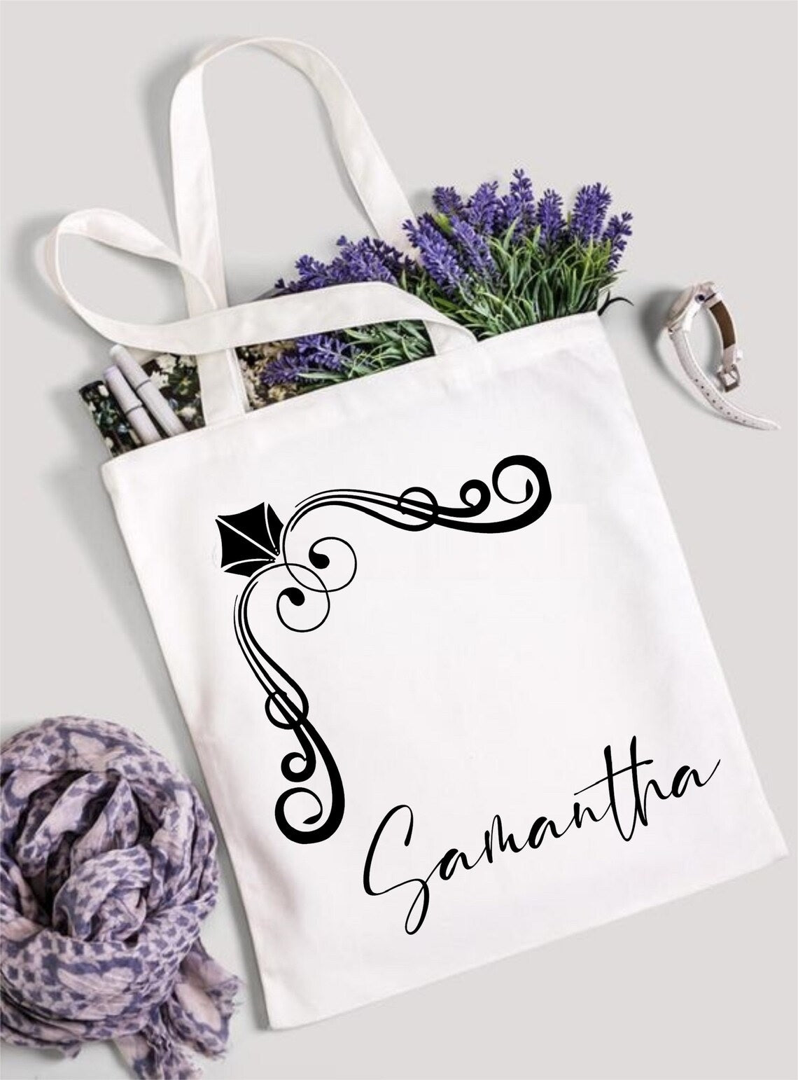 Birth Month Flower Personalized Canvas Tote Bag, Bachelorette Party, Bridesmaid gifts