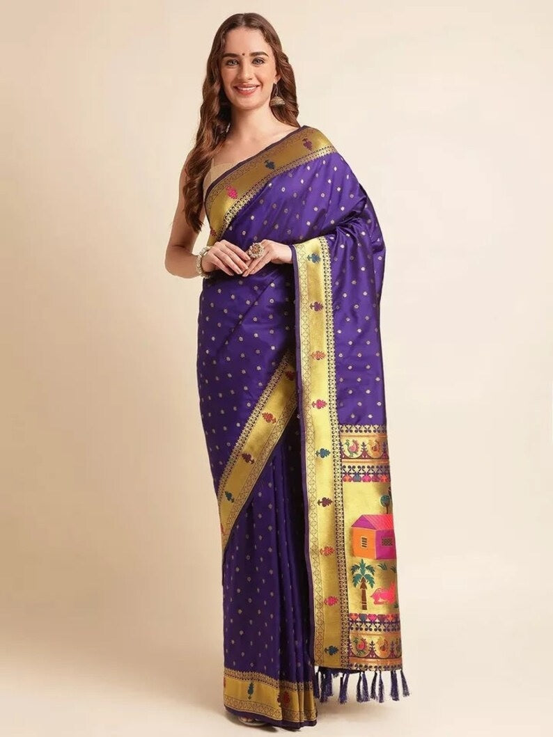 Beautiful Pure Soft Banarasi Lichi Silk Saree With Blouse