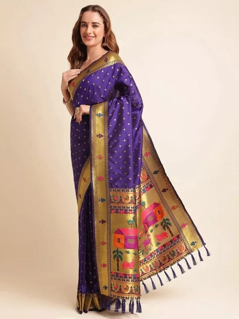 Beautiful Pure Soft Banarasi Lichi Silk Saree With Blouse